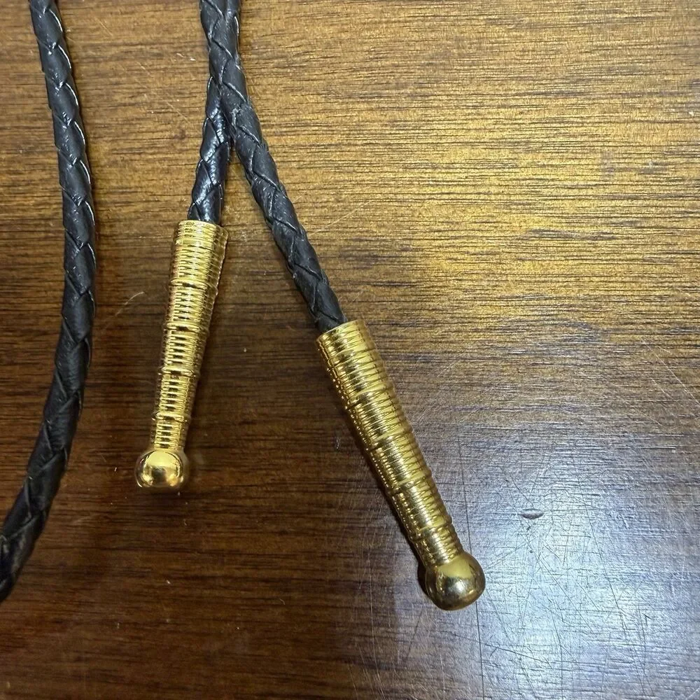 Stephen Barlow Ship Bolo Tie Nautical Scrimshaw Style Vintage Brass Gold Tone